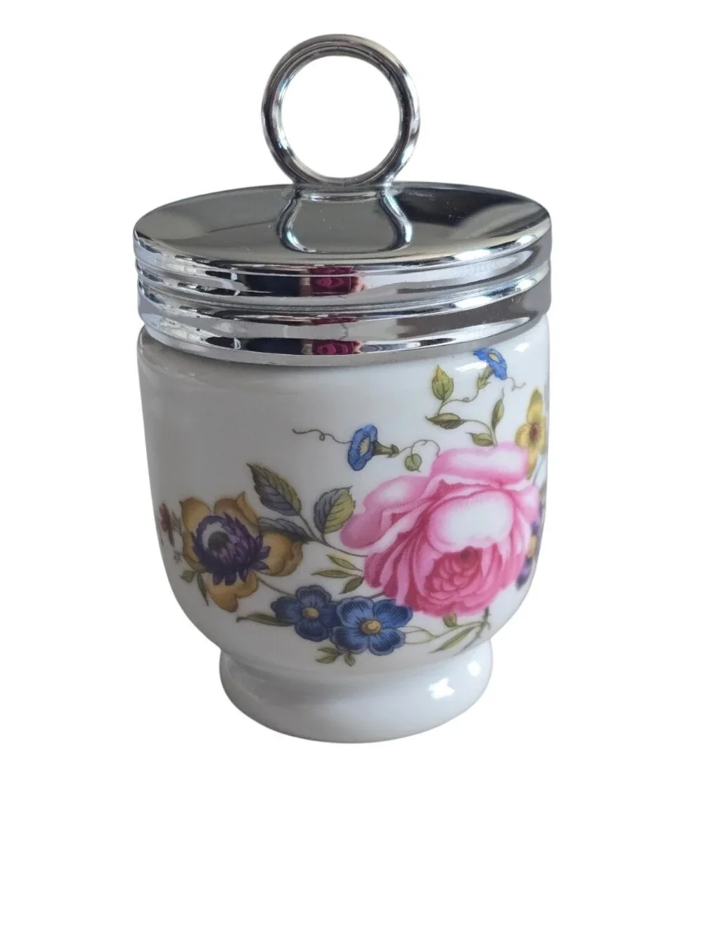 Vintage Royal Worcester England Bournemouth Floral Egg Coddler & Lid 3.5”